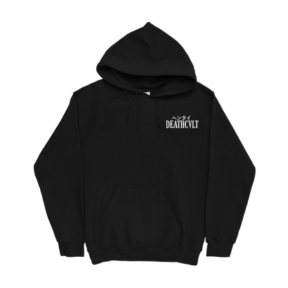 A black hoodie featuring a chest print in hiragana and english